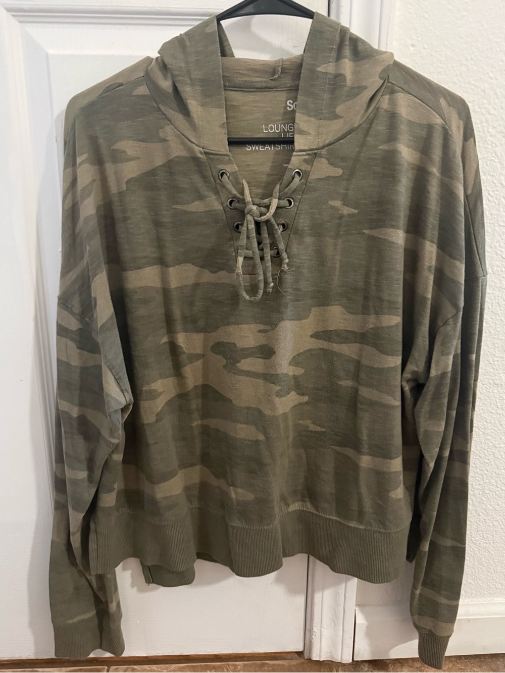 Camo Lace-Up Hoodie Sweatshirt